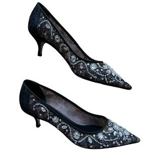 René Caovilla Lace Pattern Crystal Pumps Sz.38